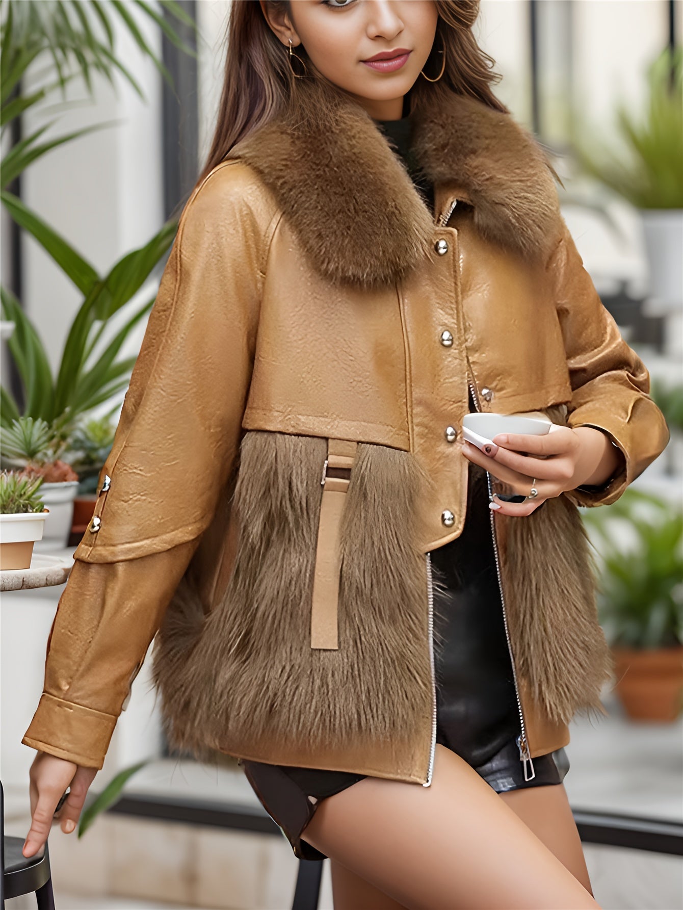 Sixsr Solid Color Zipper Front Coat, Elegant Lapel Neck Button Front Long Sleeve Coat For Winter, Women's Clothing