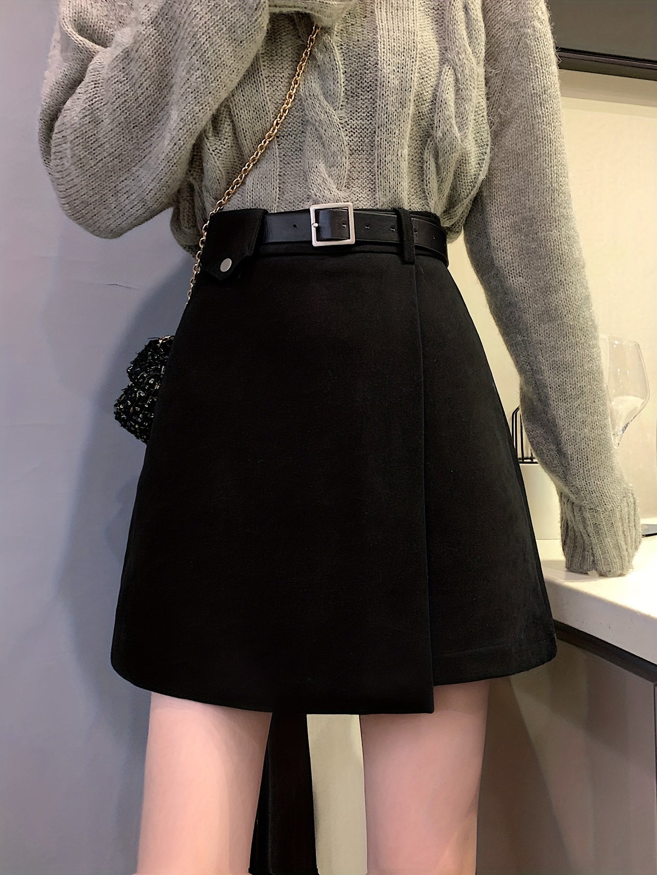 Sixsr Solid High Waist Versatile Skirt, Casual Mini Skirt For Fall & Winter, Women's Clothing