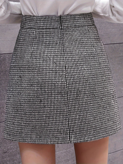 Sixsr Allover Pattern High Waist Skirt, Casual A Line Mini Skirt For Fall & Winter, Women's Clothing