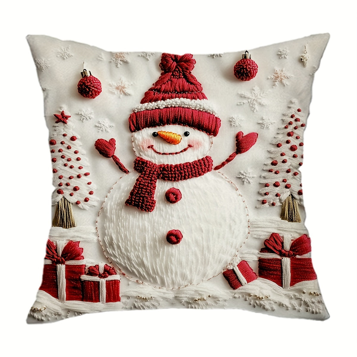 3D Christmas Throw Cushion Covers, Traditional Knit Polyester, Hand-Washable, Zip-Closure, Snowman and Tree Design, Suitable for Various Room Decor - 1pc, Festive Farmhouse Style for Couch, Sofa, Living Room, Bedroom (Insert Not Included)