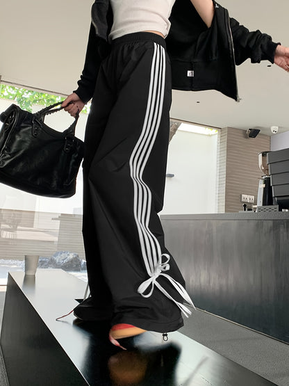 Sixsr Striped Print Loose Pants, Casual Bow Decor Pants For Spring & Fall, Women's Clothing