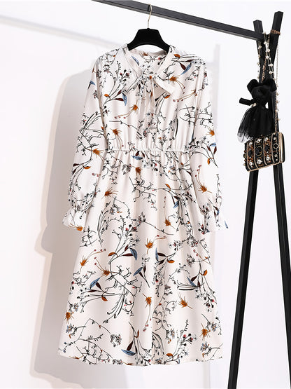 Sixsr Floral Print Tie Front Dress, Casual Long Sleeve Dress For Spring & Fall, Women's Clothing