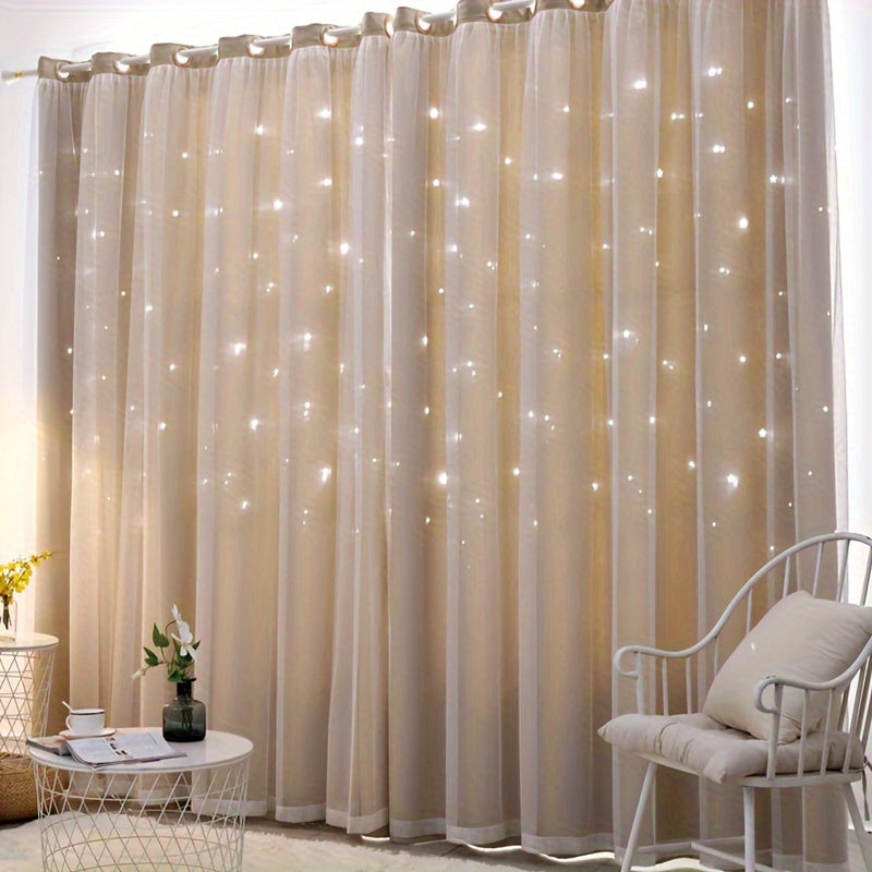 Twin-Layer Modern Star Hollow Curtains - Soft, Breathable, Light-Blocking, Thermal Insulated, Stylish Decor for Living Room, Bedroom, Study Room, and Home Office