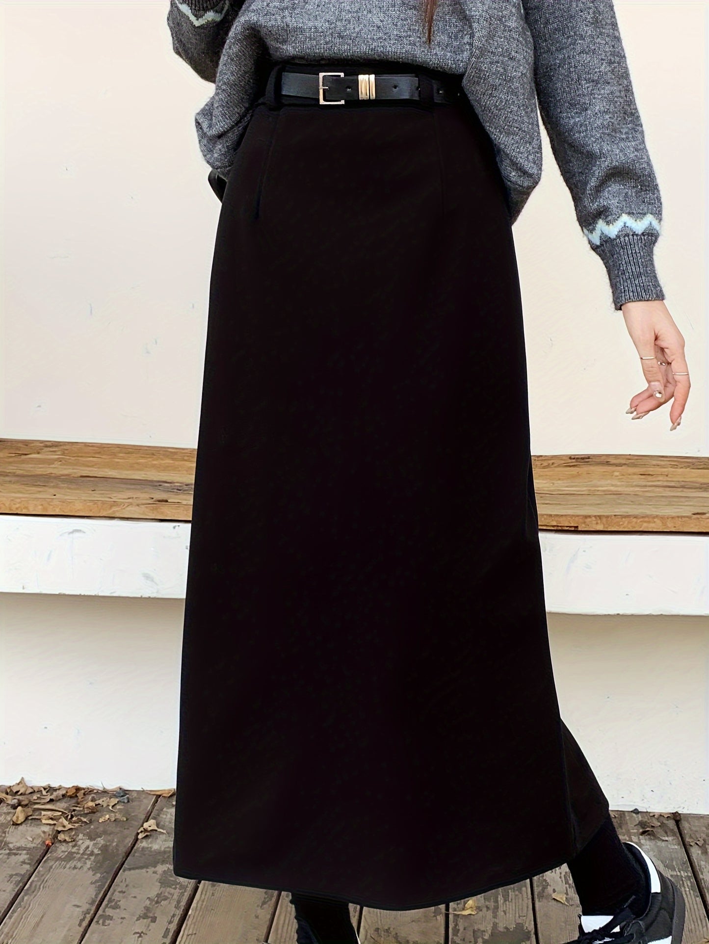 Sixsr Solid High Waist Slim Skirt, Casual Split Back A Line Maxi Skirt, Women's Clothing