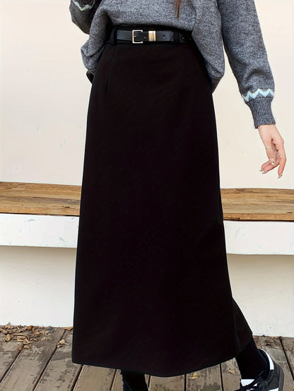 Sixsr Solid High Waist Slim Skirt, Casual Split Back A Line Maxi Skirt, Women's Clothing