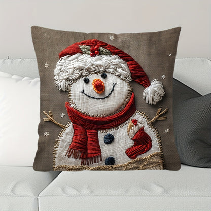 17.7" x 17.7" Vibrant Festive Christmas Snowman Throw Pillow Cover - Contemporary Style, Zip Closure, Hand Wash Only, Suitable for Sofa, Living Room, Bedroom Home Decoration - No Pillow Insert