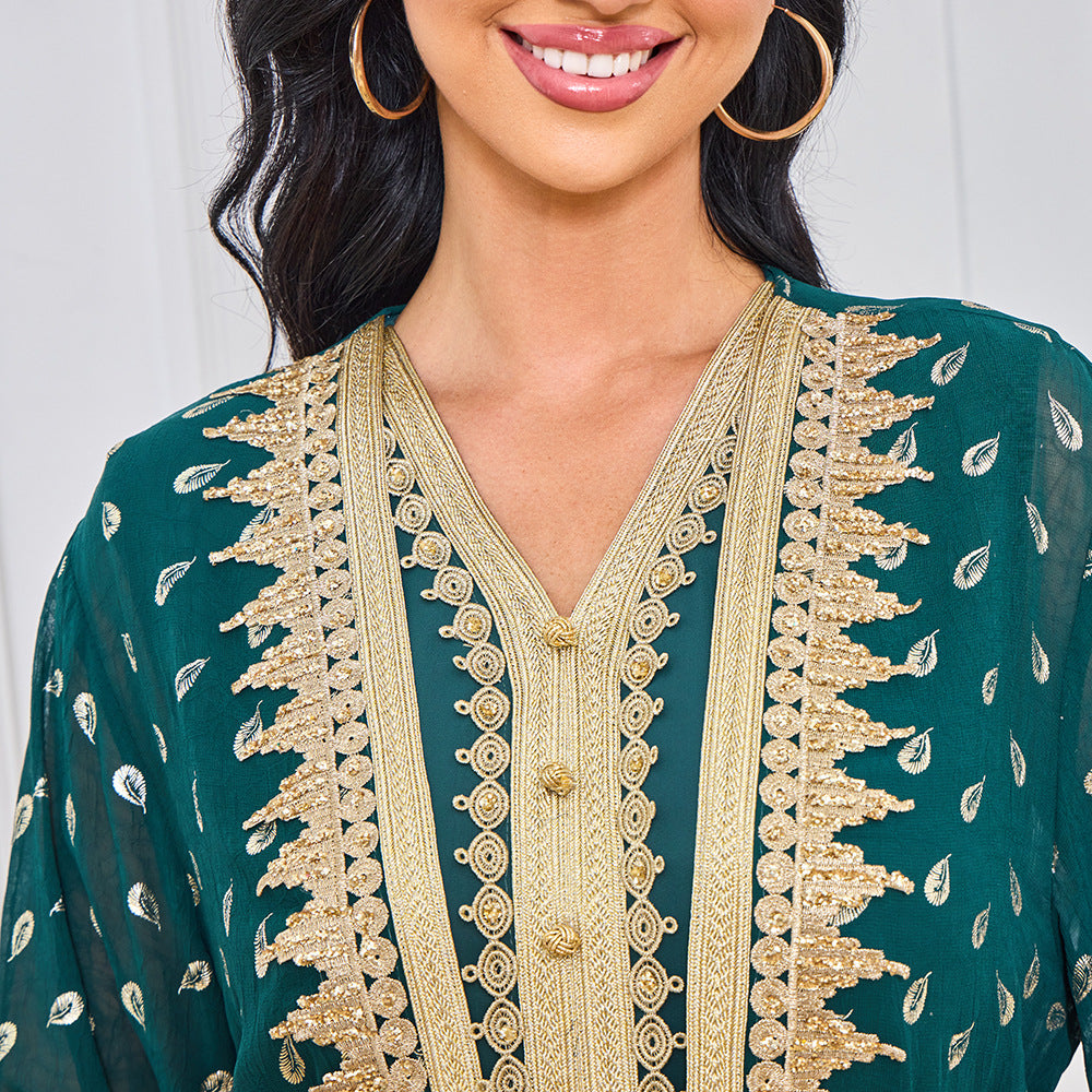 Middle East Hot Trade Muslim Robe Women's Long Dress Dubai Tourism Party Evening Dress Cardigan Long Sleeve Dress