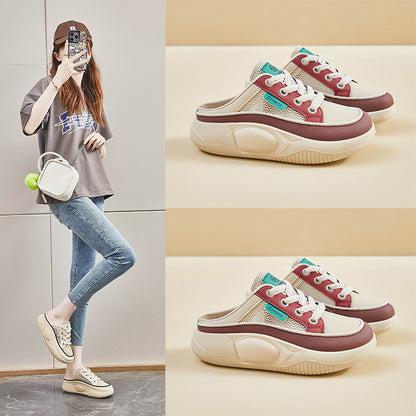 2025  summer new half-tray white shoes women's mesh breathable student board shoes casual thick sole height increase HB6608-1