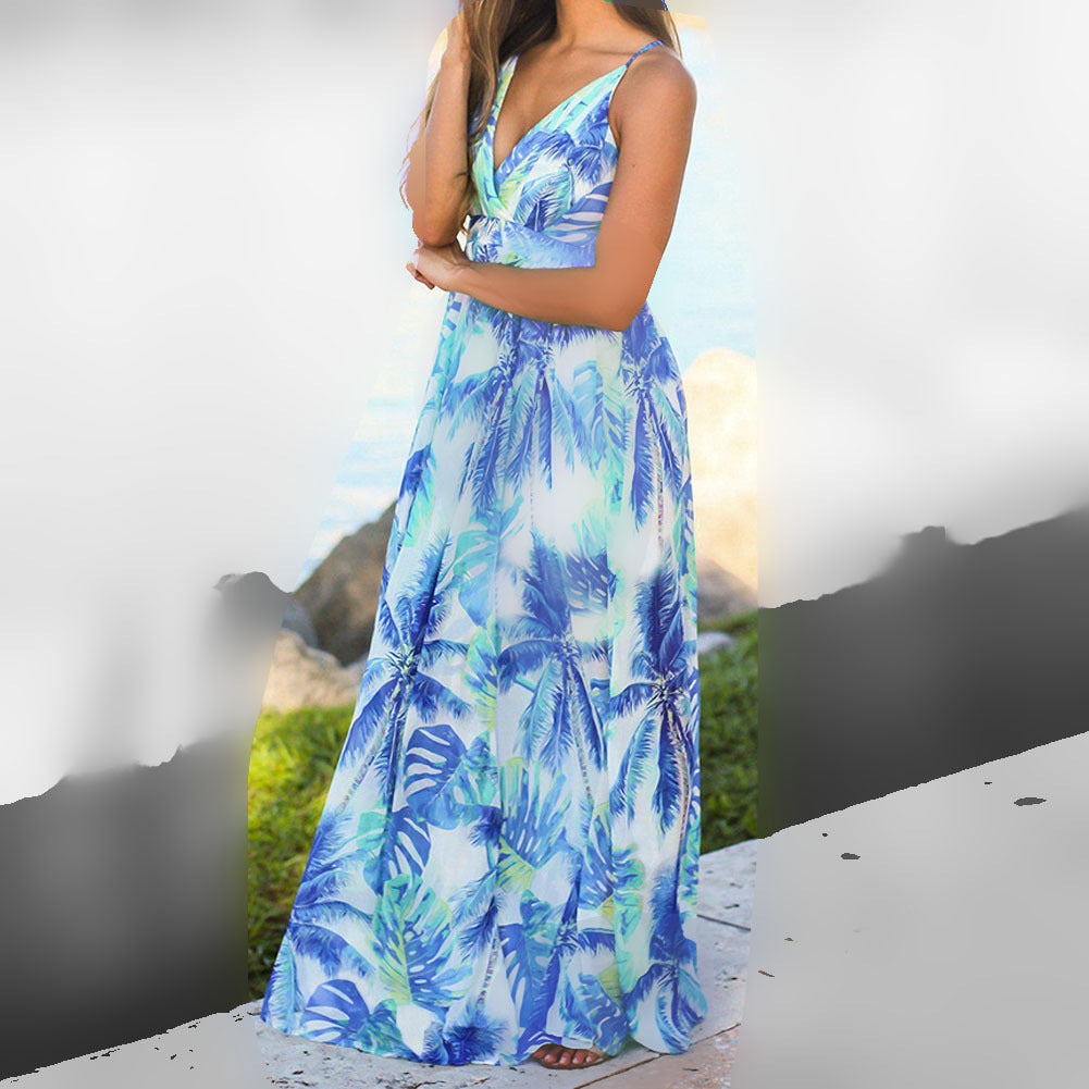 spring and summer new women's clothing  New  fashion suspender printed beach dress women