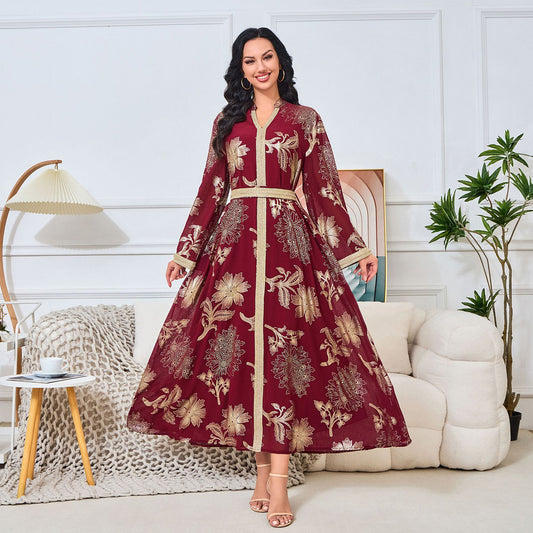 MT152 Middle East Popular trade robe Arab popular new spot hot sale bronzing V-neck pendulum dress women's clothing