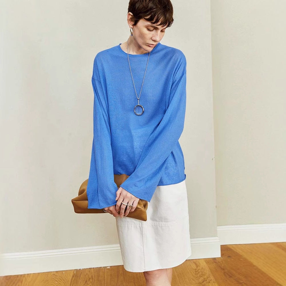 Siyuan, light and thin linen cotton, breathable, comfortable, hazy and transparent, sun protection, air feeling knitted long-sleeved blouse 8905