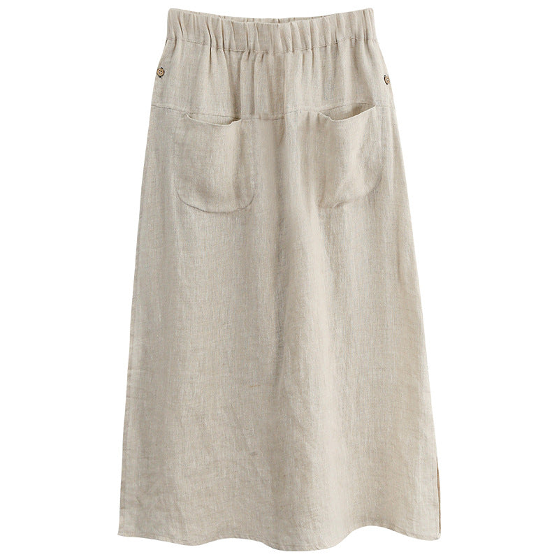 Casual cotton and linen literary and artistic fan linen culottes design sense niche new Chinese zen skirt fake two-piece trouser skirt