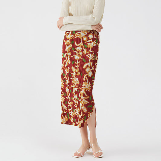 Nanyou winter women's clothing printing new high-waisted split A-shaped skirt summer and autumn thin temperament hip skirt children