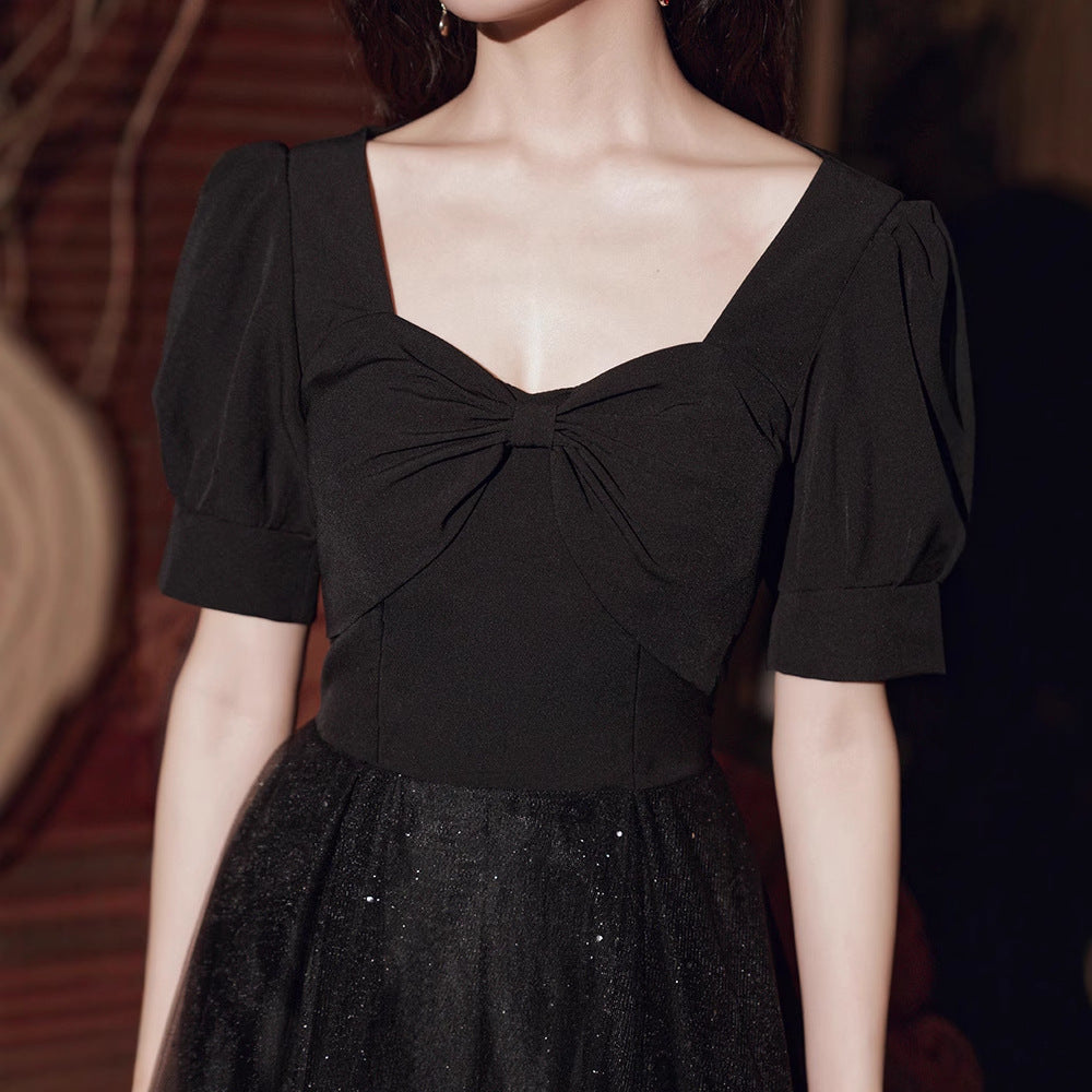 Black evening dress skirt  new art exam  dress long and thin graduation host chorus performance suit