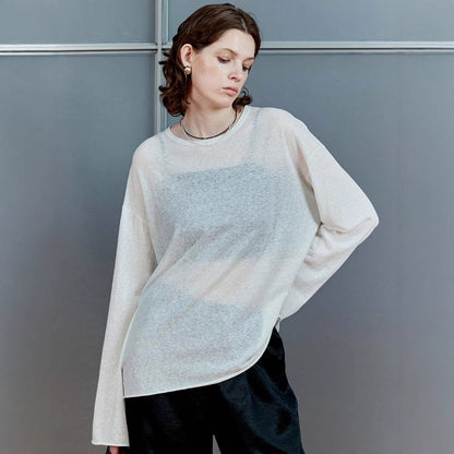 Siyuan, light and thin linen cotton, breathable, comfortable, hazy and transparent, sun protection, air feeling knitted long-sleeved blouse 8905