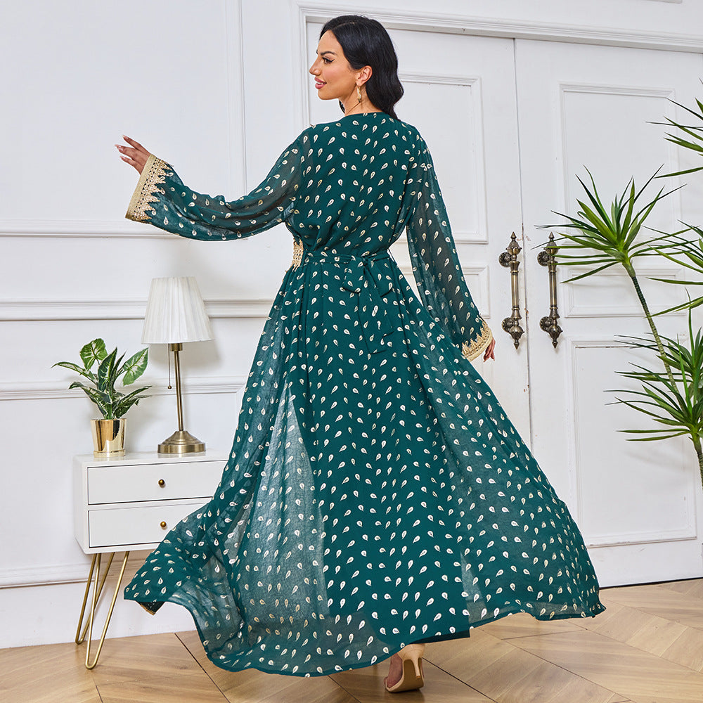 Middle East Hot Trade Muslim Robe Women's Long Dress Dubai Tourism Party Evening Dress Cardigan Long Sleeve Dress