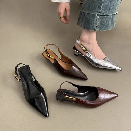 2025 High-end sexy sandals women wear new  temperament fairy evening breeze commuting pointed silver single shoes in summer