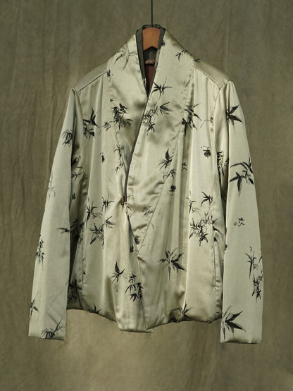 national style new Chinese style human silk luster diagonal placket thickened cotton-padded jacket bamboo leaf jacquard warm cotton-padded jacket M24357