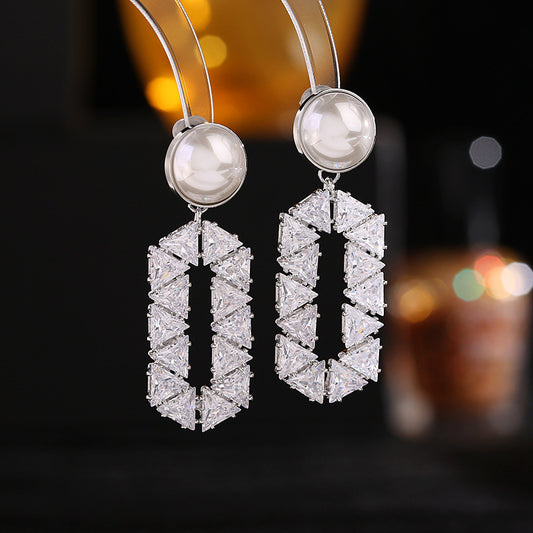 2025 S925 silver needle niche design Korean version earrings super flash geometric triangular zircon splicing inlaid rhombus earrings