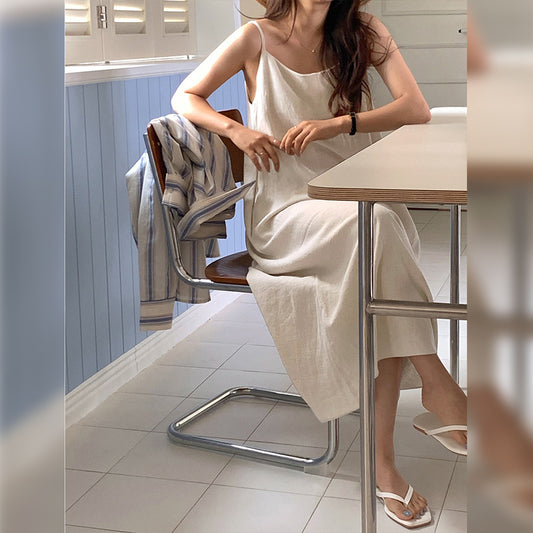 summer new suspender dress medium and long, niche Korean version ins simple casual sleeveless vest skirt