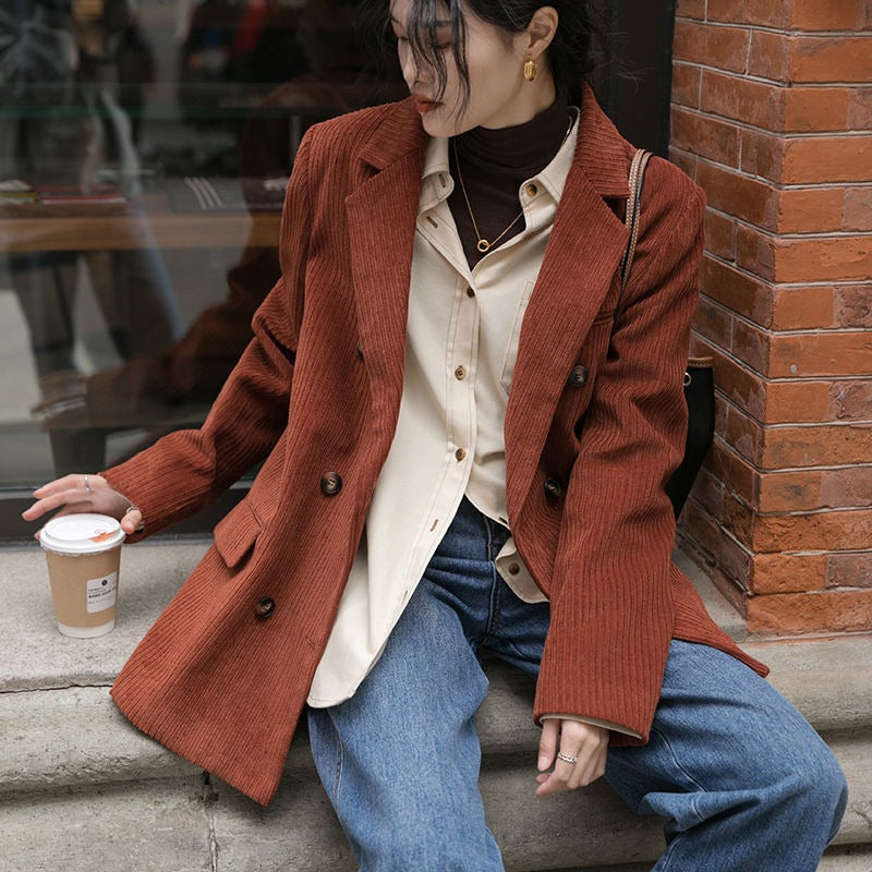 Spring New Maillard Corduroy Suit Jacket Retro Temperament Muse Fan Premium Sense Thickened Padded Suit