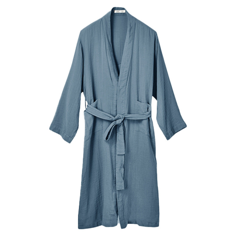 New solid color Japanese nightgown cotton yarn pajamas cardigan strap-up long-sleeved bathrobe women's loungewear loose long women's