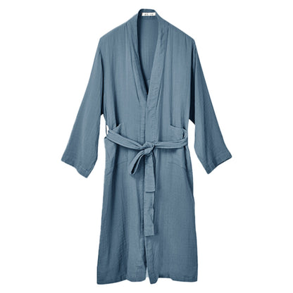 New solid color Japanese nightgown cotton yarn pajamas cardigan strap-up long-sleeved bathrobe women's loungewear loose long women's
