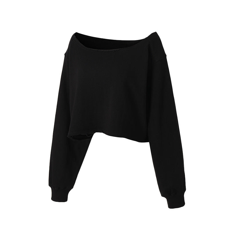 Sports slanted shoulder sweater spring and autumn new casual yoga clothes one-word collar short loose blouse long-sleeved dance top