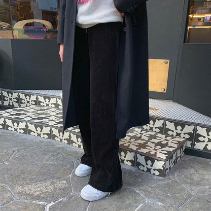 spring new tied casual pants loose straight drawstring velvet corduroy warm stylish Korean sweatpants