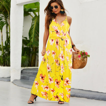 spring and summer new women's clothing  New  fashion suspender printed beach dress women