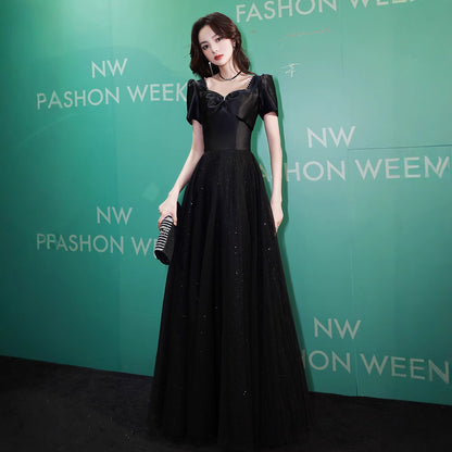 Banquet black evening dress dress  new temperament host female student art examination temperament dress spring