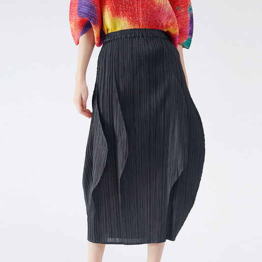 summer new Korean version casual black pleated skirt medium and long high waist hip bud skirt children