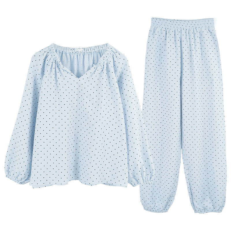 Spring Korean version ins style pure cotton loungewear women's V-neck loose simple lazy casual long-sleeved pajamas two-piece set