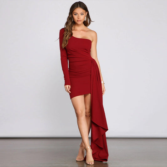 SIXSR Skirt Summer Women's Solid Color Halter Pleated Hip Wrap Skirt ebay New Shoulder Long Sleeve Ribbon Dress Women