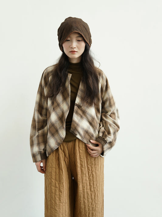 Guochao woolen diagonal placket irregular padded cotton jacket, cocoon loose bat sleeve cotton coat S24345