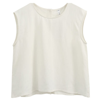 Summer popular new sleeveless T-shirt, Japanese cotton and linen back open button design sense niche ramie vest top women