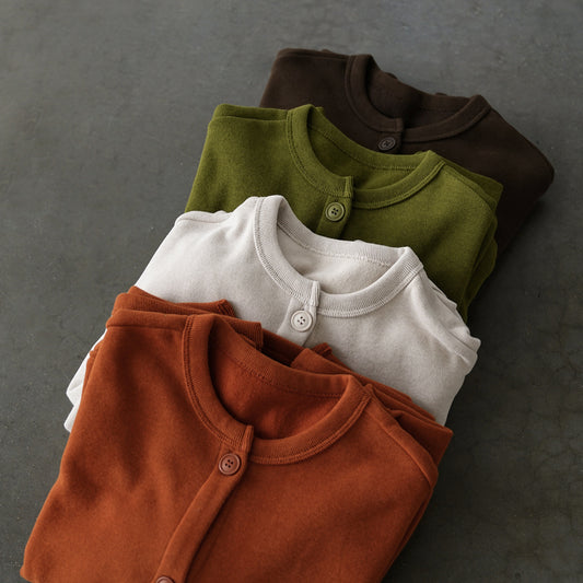 casual round neck versatile polished long-sleeved cardigan jacket, simple loose polished sweater W24414