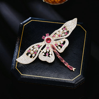 2025 Korean version of high-end micro-inlaid zircon corsage fashion luxury suit coat accessories temperament pin animal dragonfly brooch