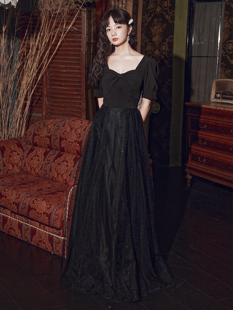 Black evening dress skirt  new art exam  dress long and thin graduation host chorus performance suit