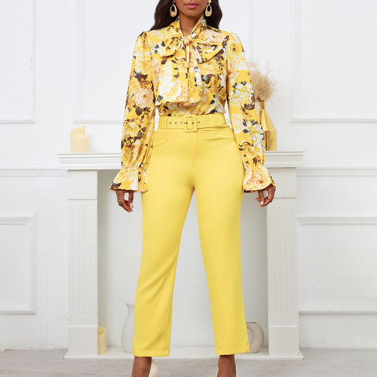 SIXSR D457  2025 new fashion printed straps long-sleeved top high-waisted trousers casual pants Popular trade suit