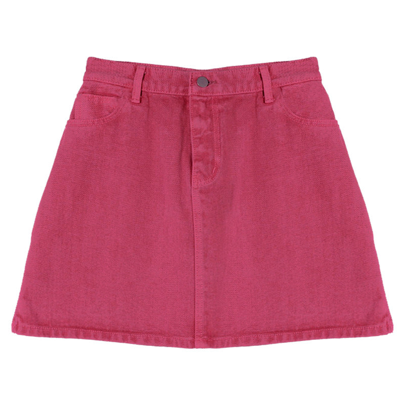 A-shaped skirt, small Korean version short skirt, raspberry pink skirt, summer new, sweet and spice girl twill washed cotton hip skirt