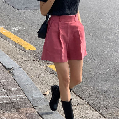 spring new versatile casual corduroy shorts elastic high waist dopamine single item short Korean pants