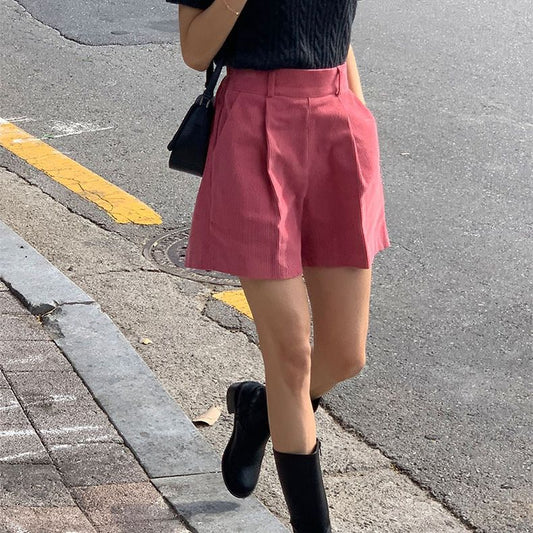 spring new versatile casual corduroy shorts elastic high waist dopamine single item short Korean pants