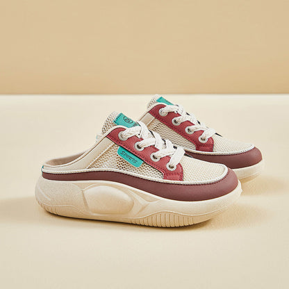 2025  summer new half-tray white shoes women's mesh breathable student board shoes casual thick sole height increase HB6608-1