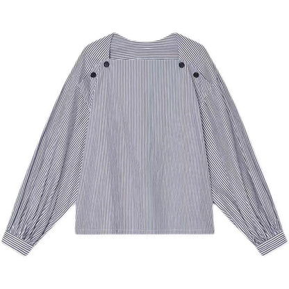 Spring  New Striped Shirt Women's Fashion Square Neck Design Sense Long Sleeve Pullover Thin Room Strip Shirt Women's