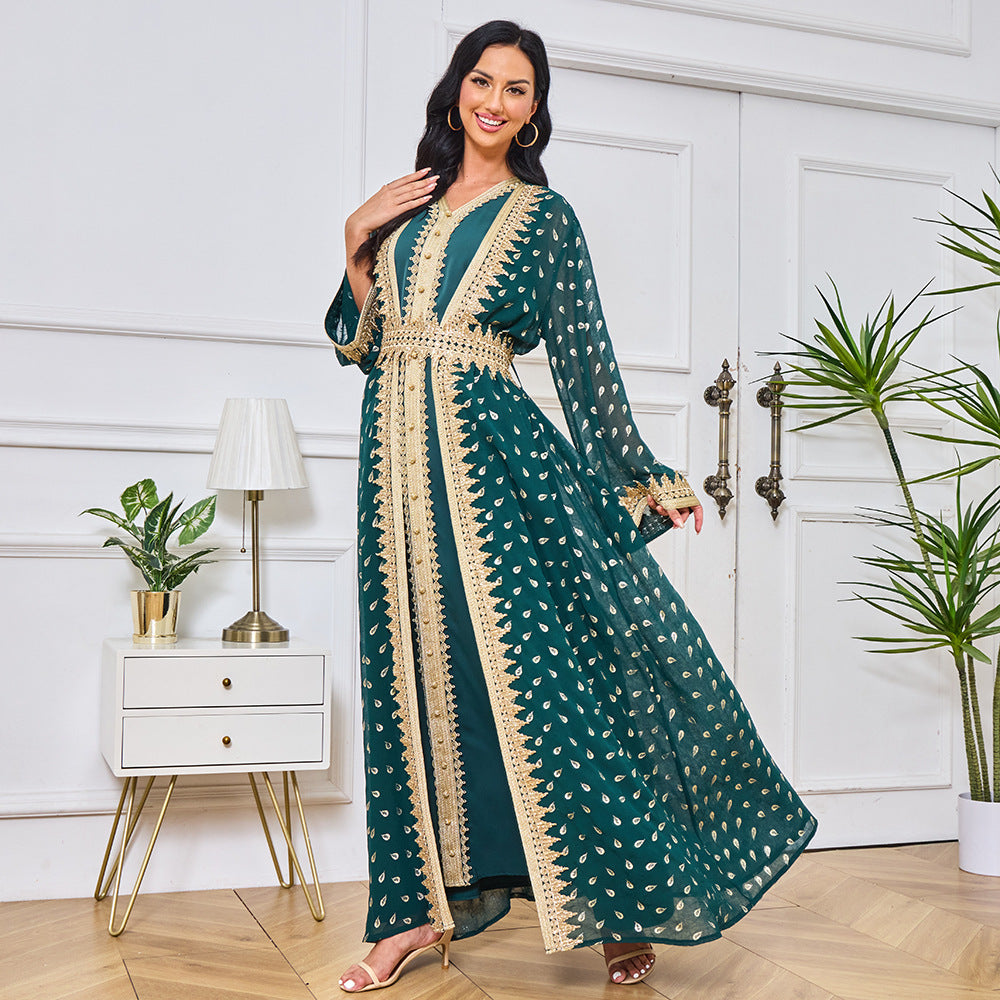 Middle East Hot Trade Muslim Robe Women's Long Dress Dubai Tourism Party Evening Dress Cardigan Long Sleeve Dress