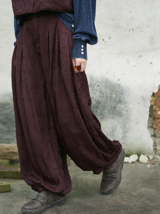 rich flower Kusa Tencel jacquard loose wide-leg pants, autumn and winter double-layer thin straight pants K24369