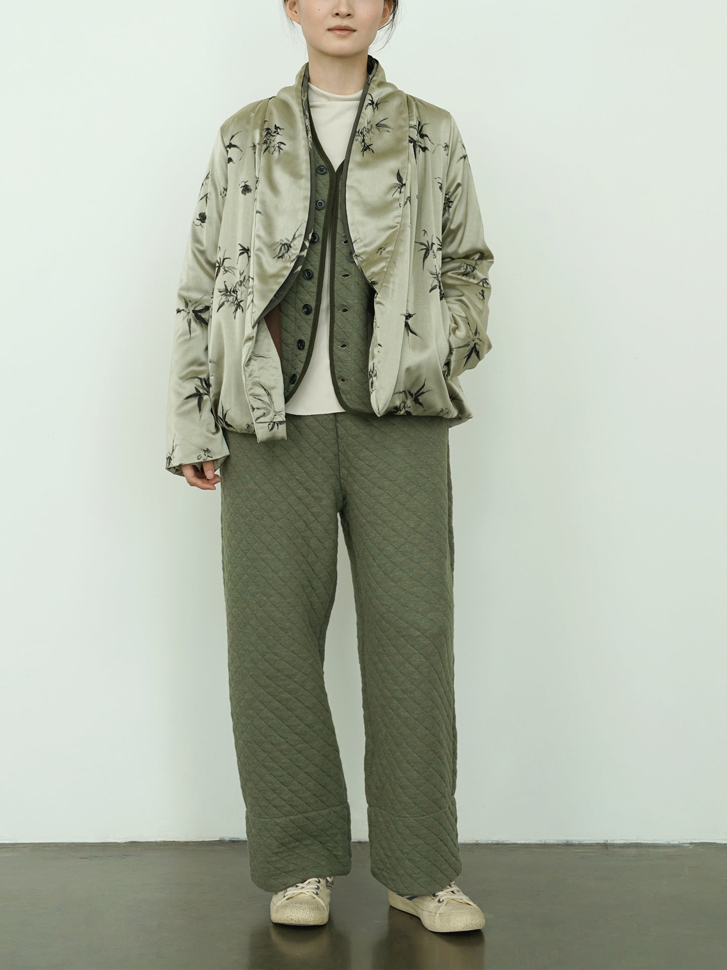 national style new Chinese style human silk luster diagonal placket thickened cotton-padded jacket bamboo leaf jacquard warm cotton-padded jacket M24357