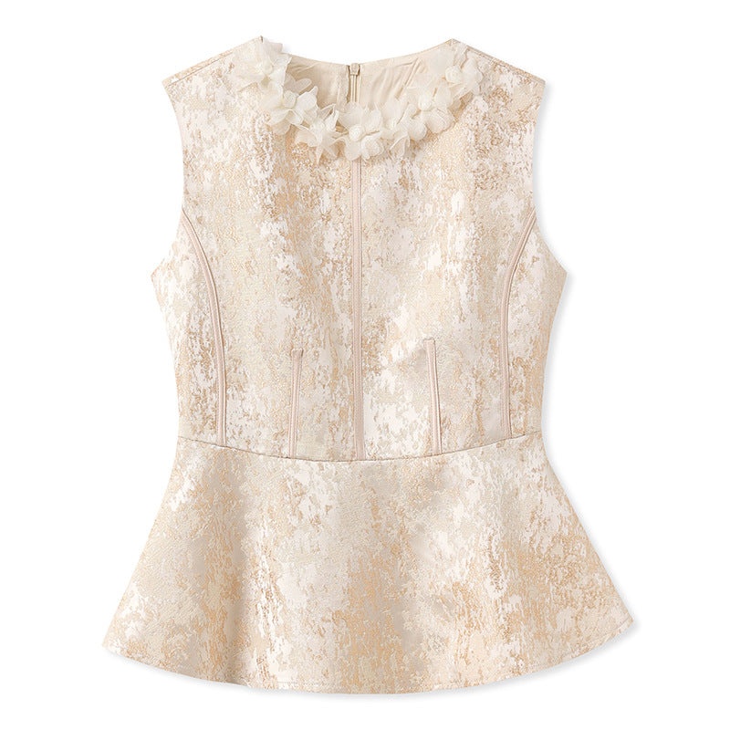 New Chinese high-end exquisite lace crew neck shirt 2025 new national style waist versatile jacquard top N3106