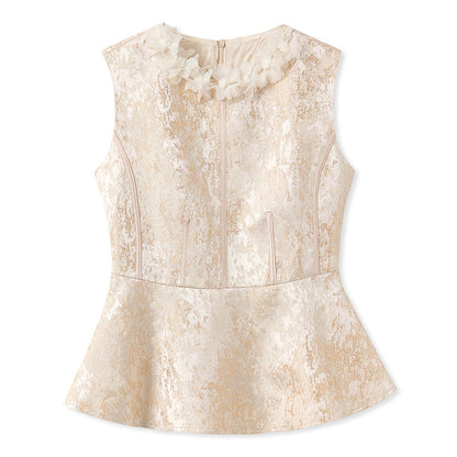 New Chinese high-end exquisite lace crew neck shirt 2025 new national style waist versatile jacquard top N3106